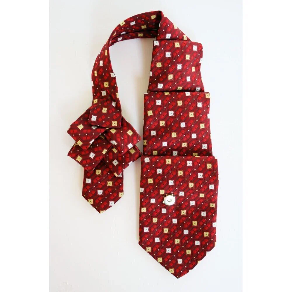Men's Red Ascot Tie - Ascot Made From Men's Necktie - Vintage Ascot